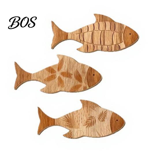 Rustic Ocean Decor 3Pcs/Set Bathroom Fish Wall Decoration, Wooden Art Decoration Sculpture, Nautical Hanging Ornament for Beach Lake House Sea Theme