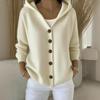 2025 Women's Knit Hooded Button Cardigan for Autumn/Winter – European & American Fashion, Solid Color & Casual