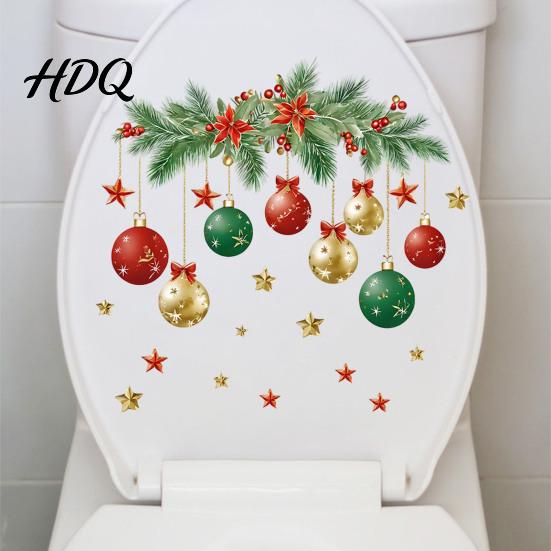 Christmas Ball Pattern Decals Toilet Sticker Removable Bathroom Wall Decoration Decal Decal Waterproof Lid for Holiday Party Festive