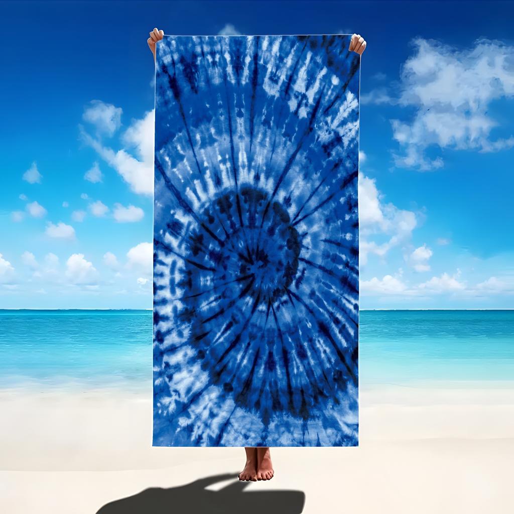 Oversized Tie-Dye Blue Beach Towel: Enjoy A Luxurious, Comfortable Experience With Vibrant Colors And Soft Absorbency