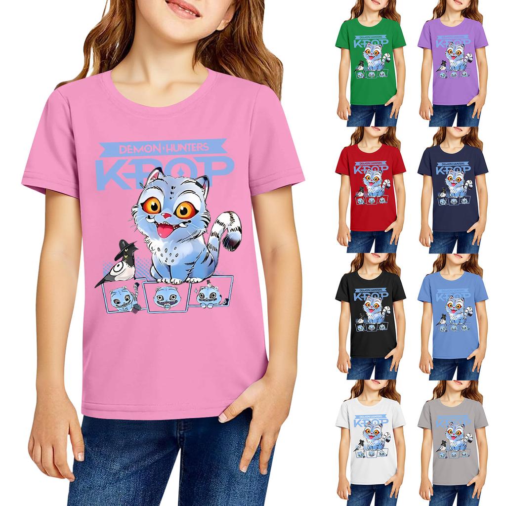 Fashionable Round Neck Short Sleeve Work Clothes Printed Tops For KID Summer Tops
