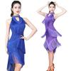 Glittering Latin Dance Dress Asymmetrical Sequins Fringe Performances Costume Breathable Polyester Stage Outfit