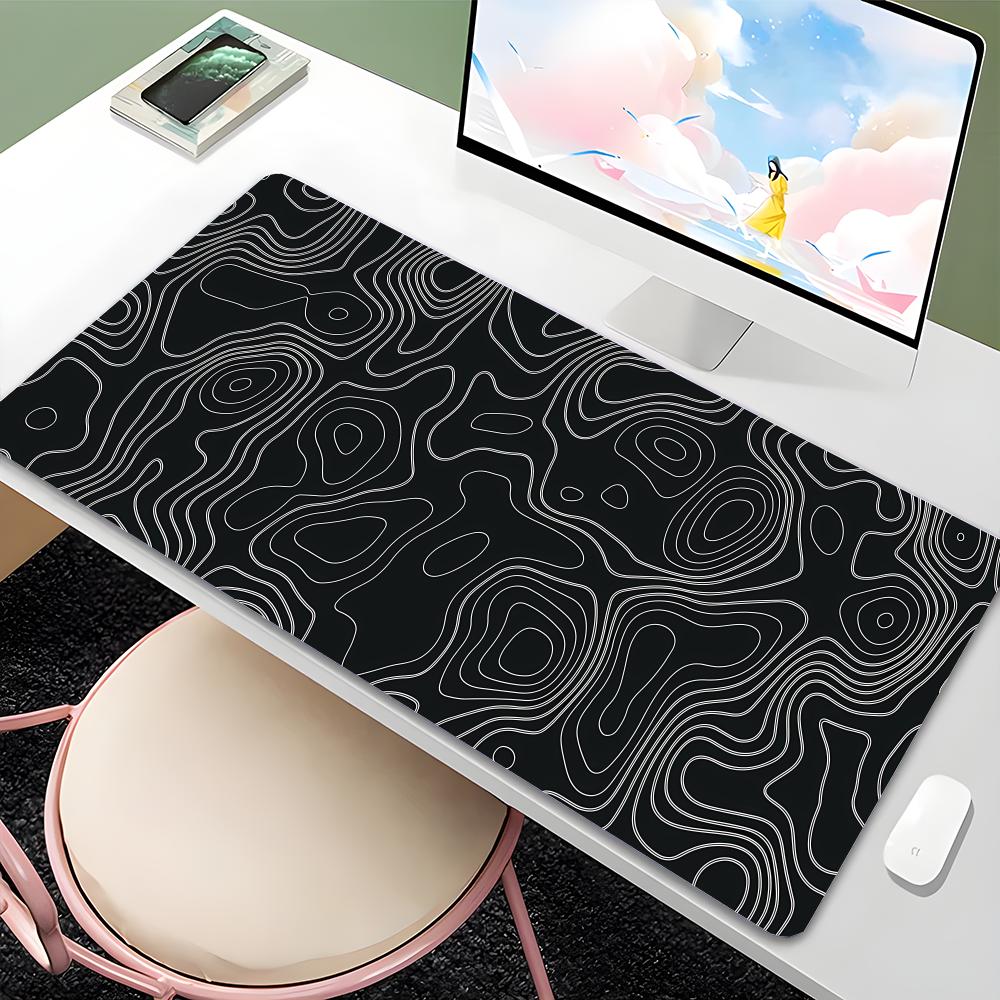 PC Black Topographic Mouse Pad with Stitched Edges Large Keyboard Pad Washable AntiSlip XXL Mouse Mat for Work from Home