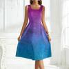 Sleeveless Square Neck Gradient Print Midi Dress for Women Casual A Line Summer Sundress Soft Fabric Flowy Skirt