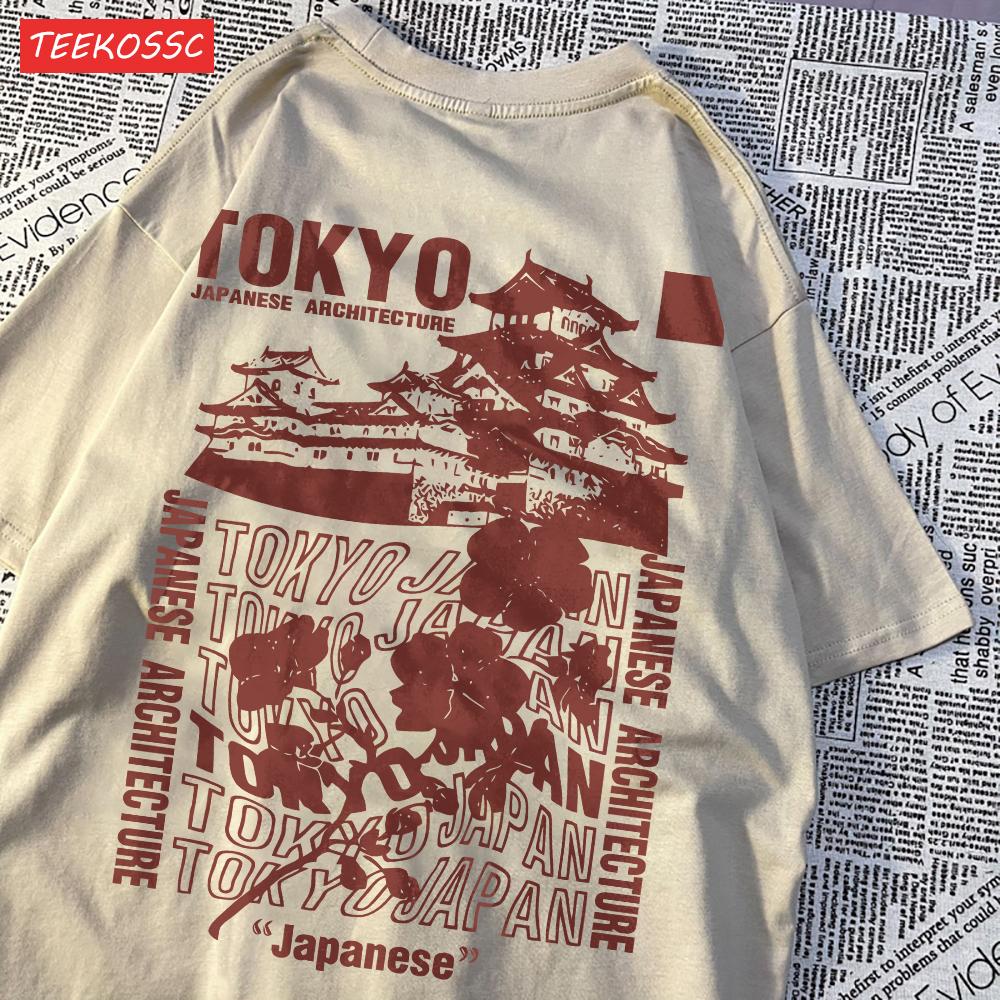Trend Katoen Dames T-shirts Japanse Tokyo Sakura Print Streetwear Zacht Ademend Oversized Zomer Straat Dameskleding