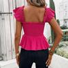 European & American Sweet Style Sleeveless T-Shirt with Square Neck and Pleated Design for Women - Spring/Summer Fashion 