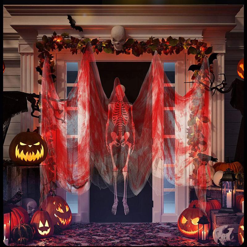 

200*800cm, Halloween Gauze Decoration, Black, Fine Gauze, Blood Splattered Haunted House Party Decoration, DIY Horror Atmosphere Decoration Supplies 200*800cm алый