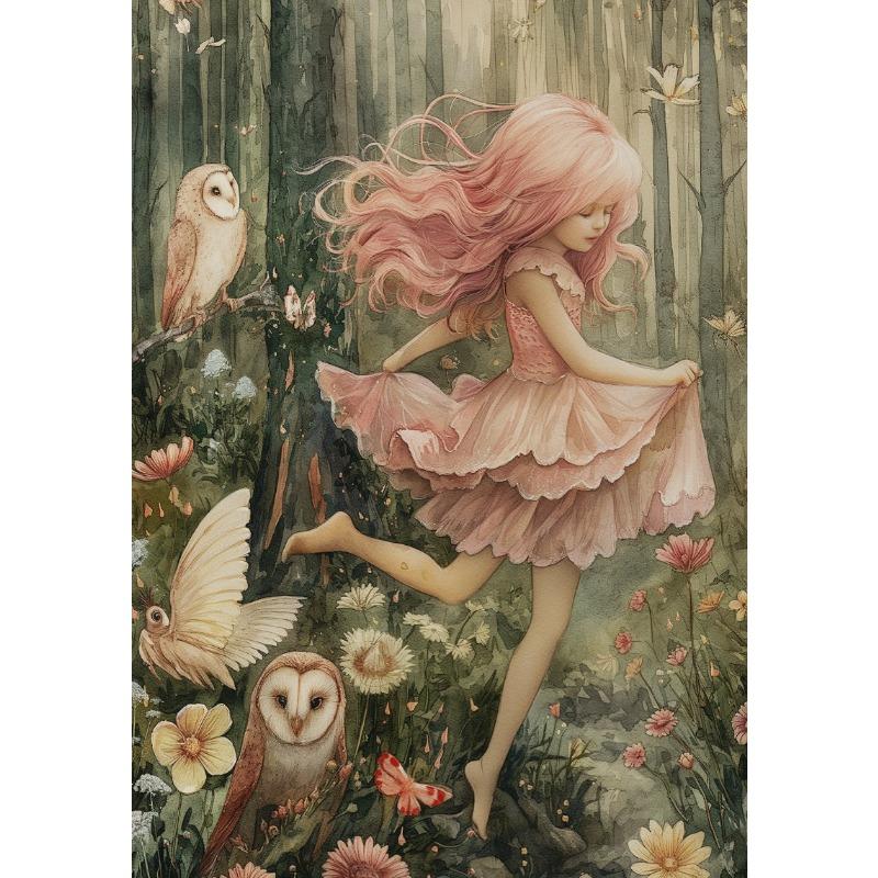 Girls and Bunny Deer Fairycore Wonderland Forest Animals Poster Canvas Painting Wall Art Pictures Girl Room Home Decor