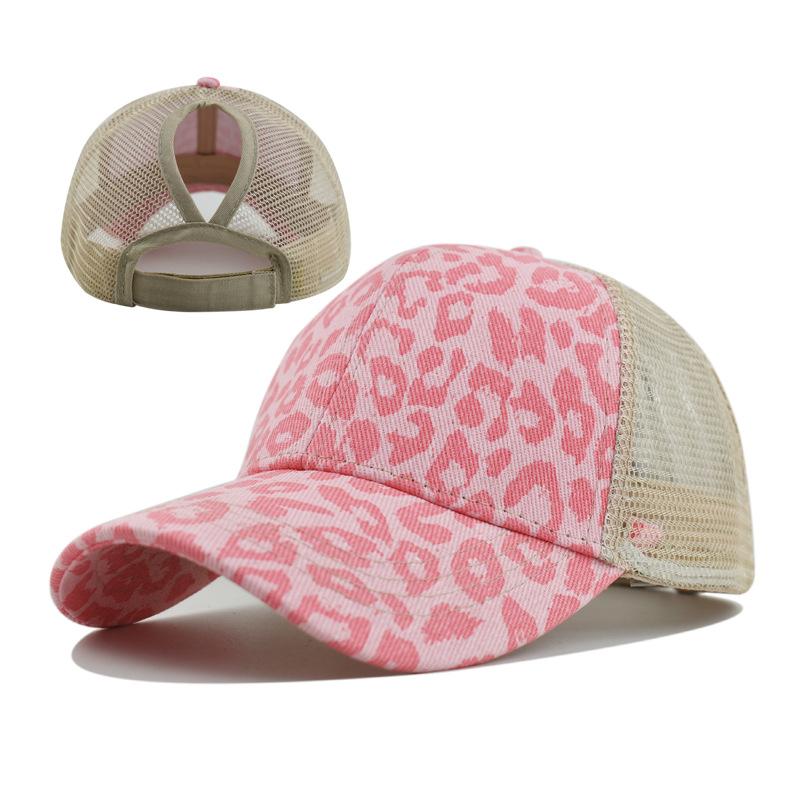 Fashion Leopard Print Baseball Cap Women's Ponytail Hat Adjustable Breathable Mesh Cap