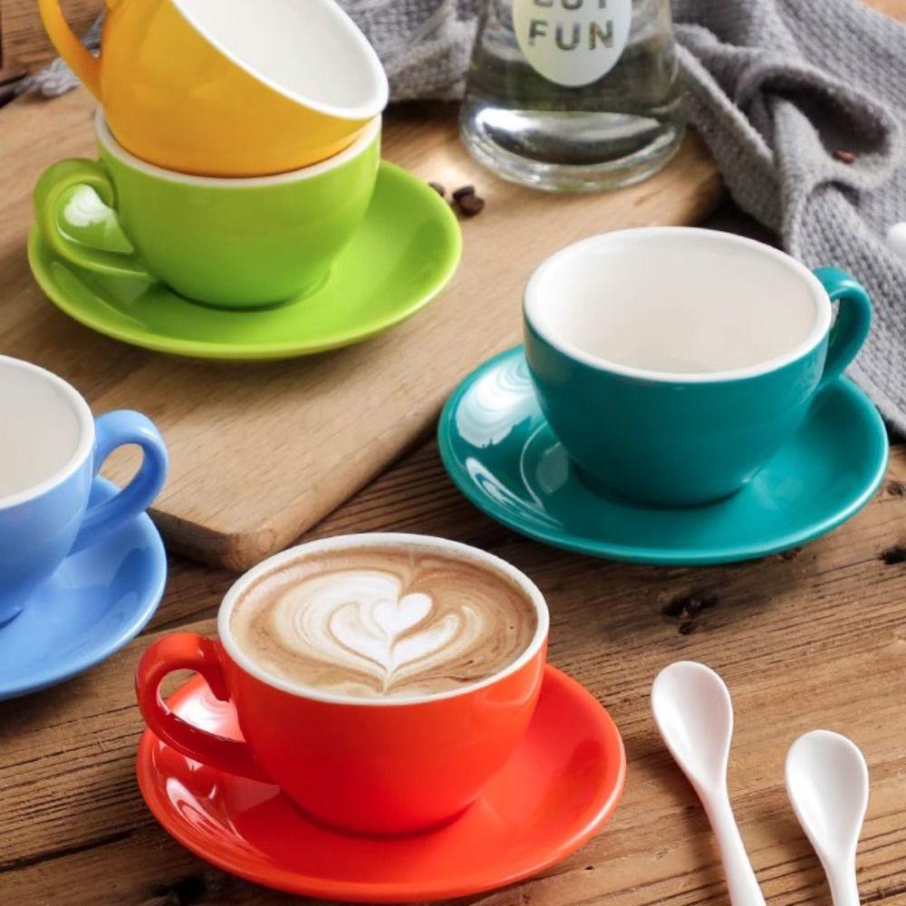 Kitchen Drinkware 230ml Ceramic Coffee Cup Solid Color European Style Cappuccino Cup with Base Tea Cup Espresso