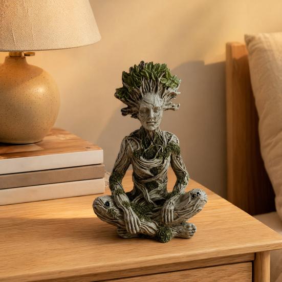 Zen Meditation Goddess Statue, Resin Tree Woman/Man Figurine, Yoga Tree of Life Mystical Sculpture, Spiritual Gift for Home Office Decor