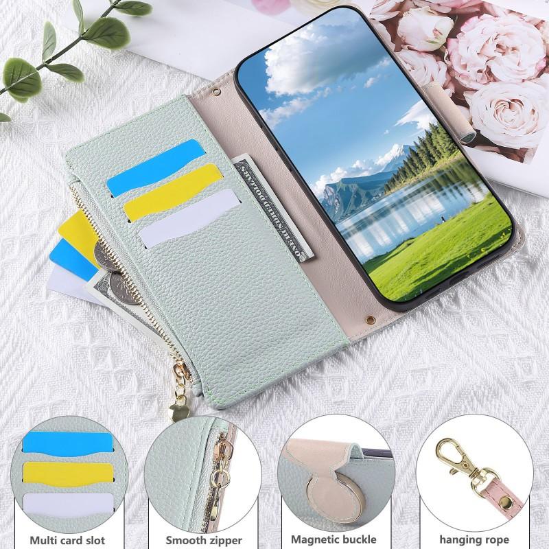 SlimPU Leather Card Slot Phone Case IPhone 16 Pro With Wrist Strap Multi-Function Wallet Cover