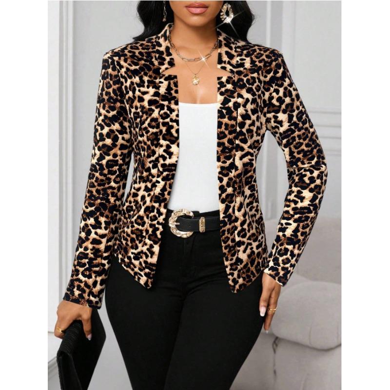 Damen S Eleganter Blazer Jacke mit Leopardenmuster und langen Ärmeln