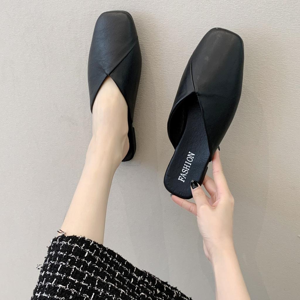 Frühlings neue flache Tasche Kopf Hausschuhe lässige einzelne Schuhe Temperament faul halb angezogen
