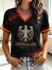 German Women Football Supporter V Neck Mesh Tee Graphic Flag Stripe Cuff Summer Casual Short Sleeve T Shirts Family Matching