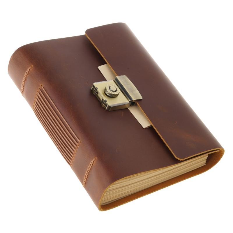 Retro Leather Journey Diary Notepad Journal Planner Notebook with Password Lock for Women Men Kid Artist Writer Present