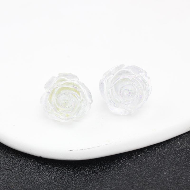 6 Colours Luminous Resin 3D Permeating Ice Crystal Rose Camellia Flower Stud Earring for Women Zircon Girl Gift