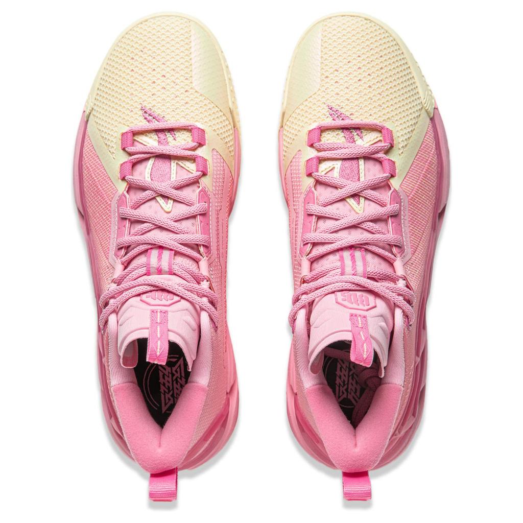New LiNing Anti five 4 Cushioned Wear Resistant Breathable Mid Top Basketball Shoes Men's Pink Yellow ABFU015-2