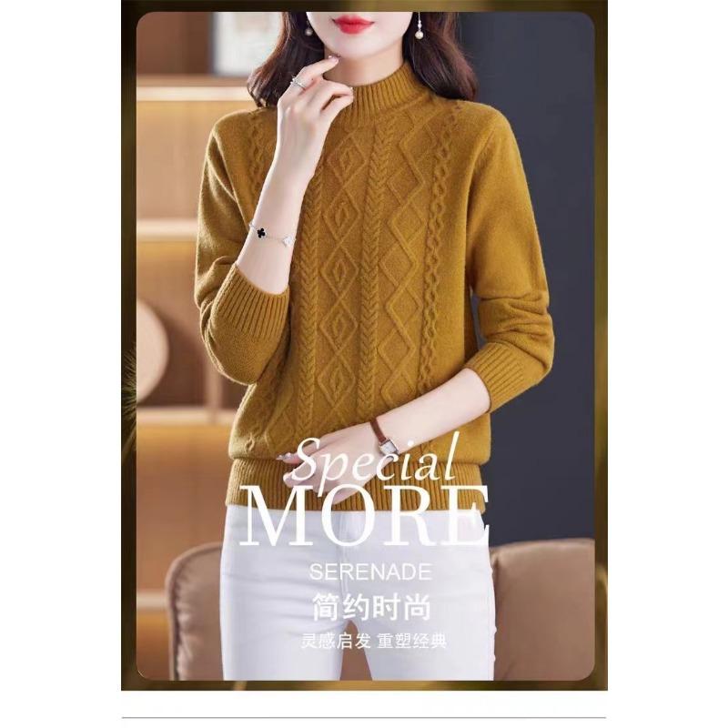 Autumn and winter new lazy wind knitted sweater women's semi-turtleneck sweater loose versatile soft waxy knitted bottoming shirt top