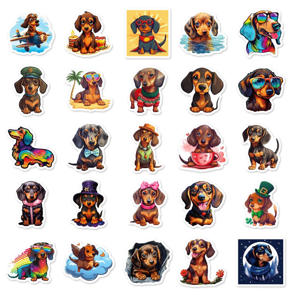 50 Cartoon Dackel Hund Niedliches Tier Graffiti Aufkleber Notizbuch Wasserbecher Handy Computer Wasserdichte Aufkleber
