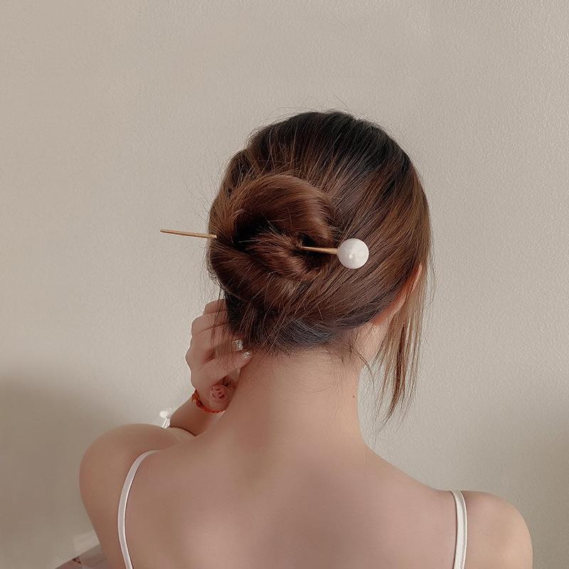 New Hairpin Hair Sticks Minimalist Big Pearl Trendy Punk Metal Hair Accessories Headwear Hairstyle for Women Jewelry H048