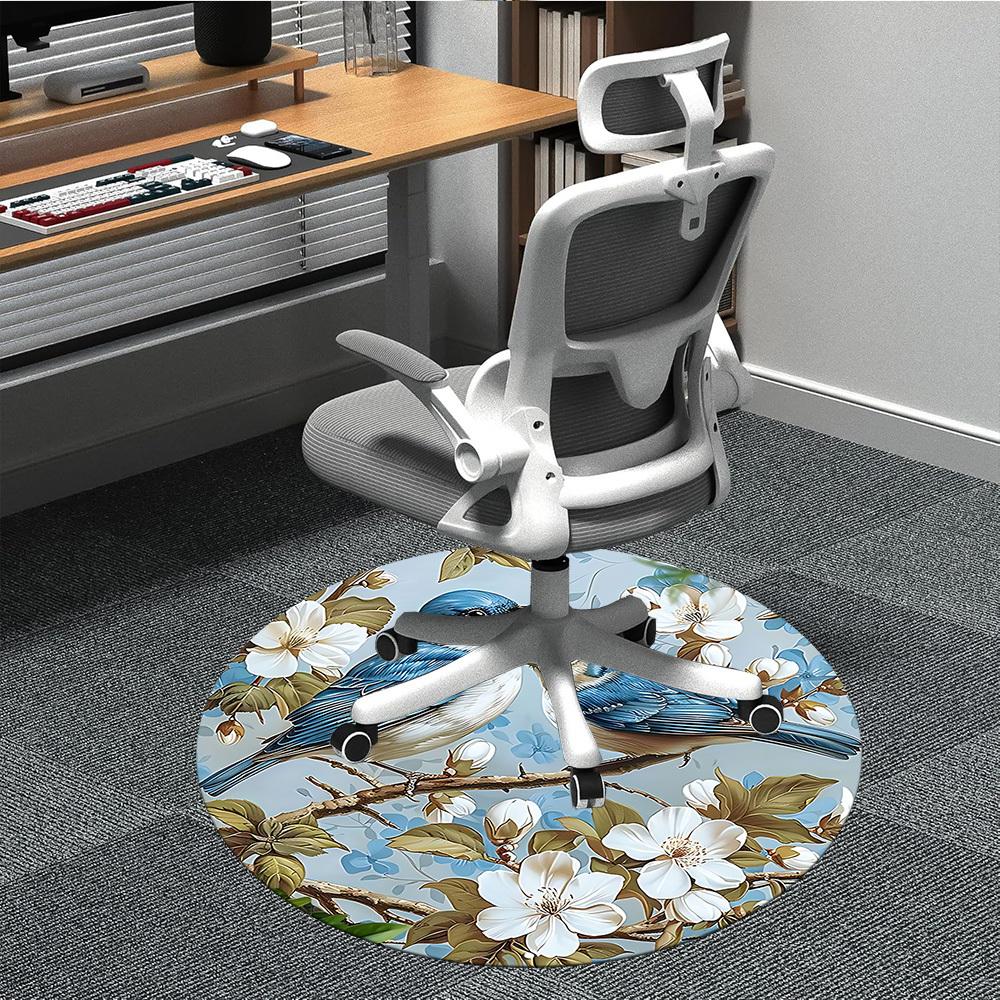 1PC Birds Blossoms Office Round Area Rug, Mat Suitable For Office, Under Office Chairs Bedroom Living Room Home Decor, Room Deco