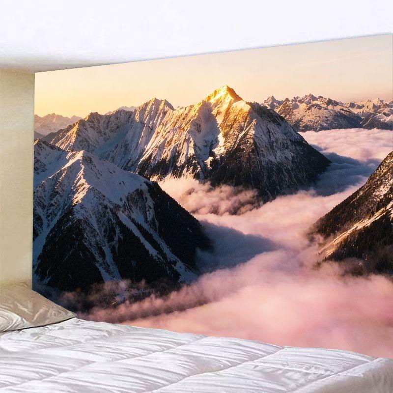 Golden Sunrise Snow Mountain Tapestry Sea Of Clouds Nature Landscape Wall Hanging Aesthetic Home Decor Bedroom Dorm