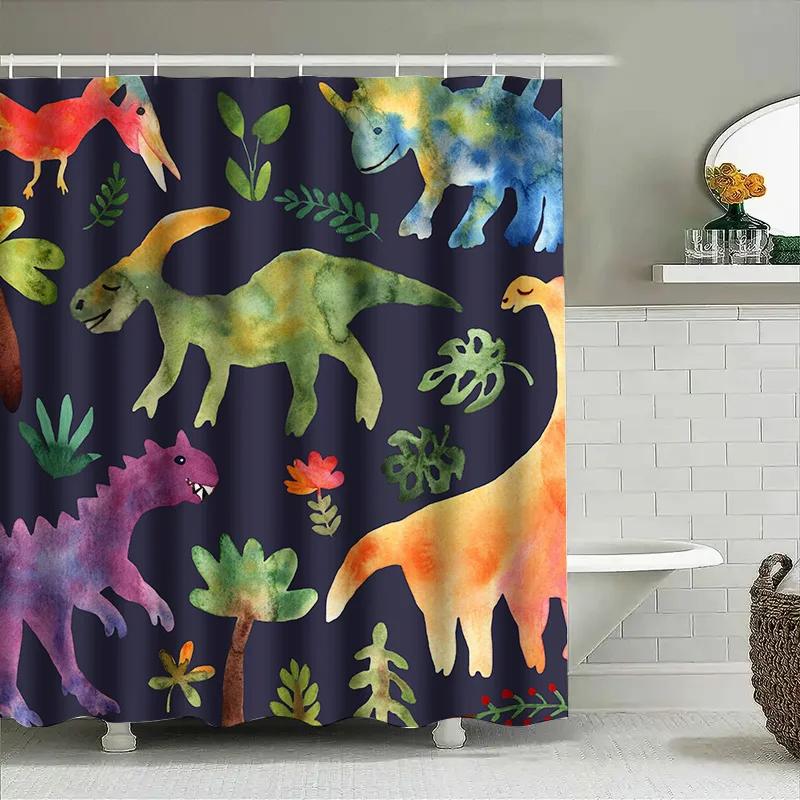Vibrant Dinosaur Shower Curtain Waterproof Fabric Design For Bathroom Decorations 71X72 Inches