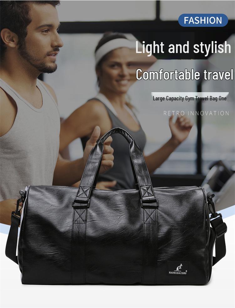 Herrars PU-reseväska med stor kapacitet, med våt/torr separation, crossbody handväska, högkvalitativ sport- och träningsutrustning.