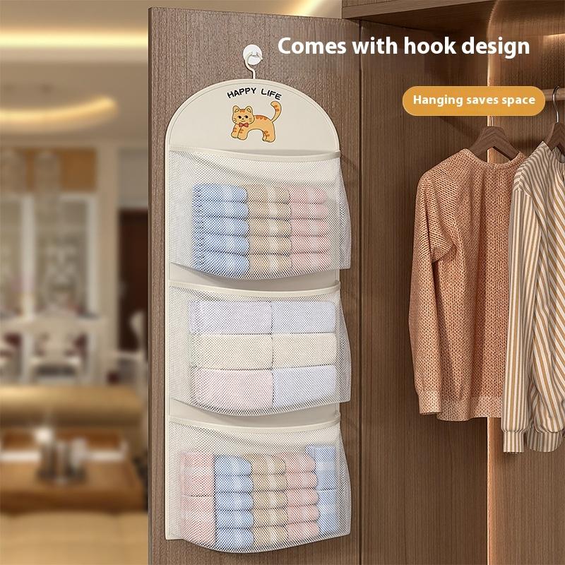 2/3 Layer Large Capacity Storage Mesh Bag Underwear Socks Storage Bag Breathable Wardrobe Organizer With Clothes Hanger