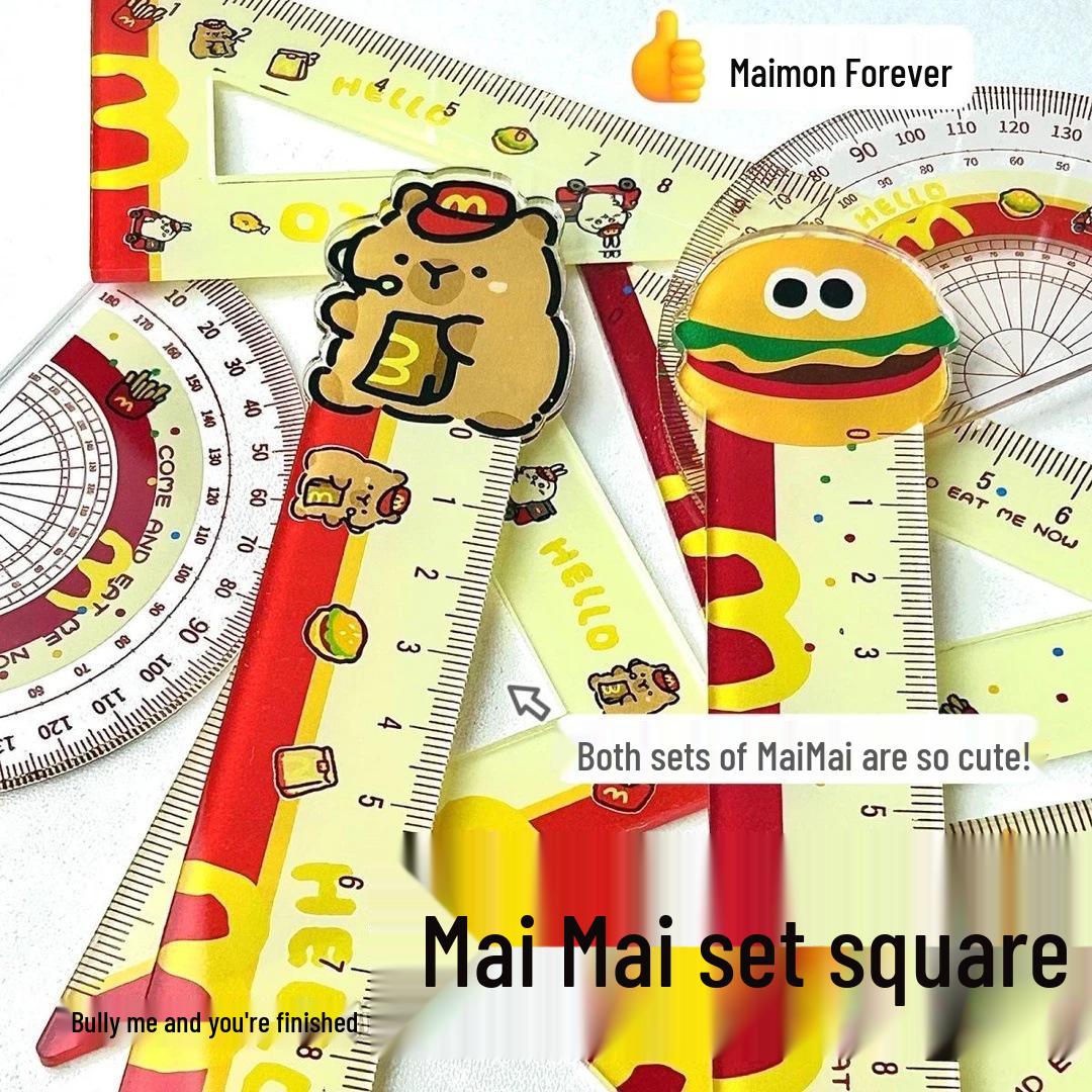 

Capybara Hamburger Ruler Set: High-Value Student Straightedge & Triangle Rulers 15 cm