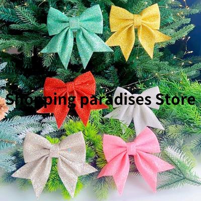 1/2 Stück Große Rote Goldene Funkelnde Schleife Glitzer Weihnachtsband Schleifenknoten Weihnachtsbaum Hängende Ornamente Neujahr Hausdekoration