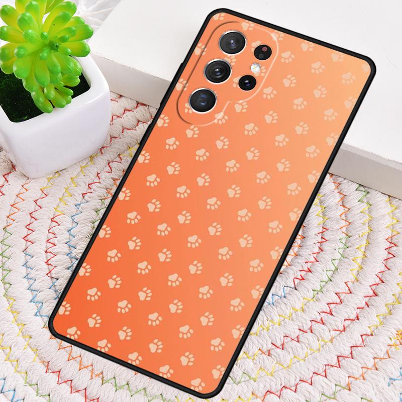 Paw Pattern Orange Silicone Phone Case For Samsung Galaxy note 10 pro S26 S25 S24 S23 S22 S21 Plus S25Ultra Capa Cover
