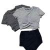 2024 Korean Style Striped High-Waisted Tummy-Covering Short Sleeve Swimsuit