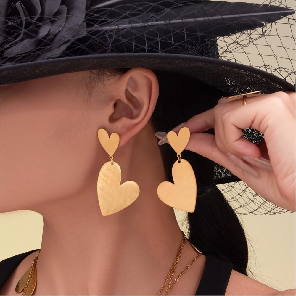 Herz Halskette Ohrringe Ring aus Edelstahl 18k vergoldet Pulloverkette Lange Halsketten Passende Ohrringringe für Frauen