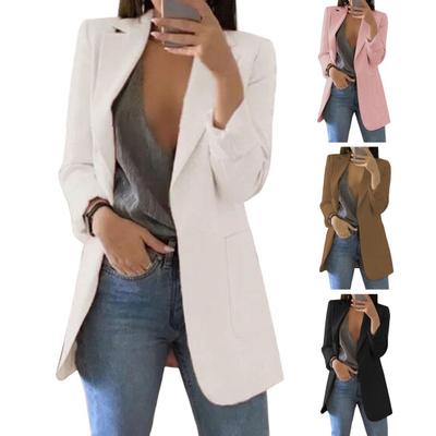 Women Suit Coat Lapel Long Sleeve Open Front Suit Jacket Solid Color