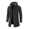 Men Knitting Coat Hooded Drawstring Long Sleeve Solid Color Jacket Zipper Placket Mid-length Warm Winter Jacket
