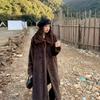 Vintage brown long over-knee mink hair silhouette lapel coat thickened tall eco-friendly fur fur coat