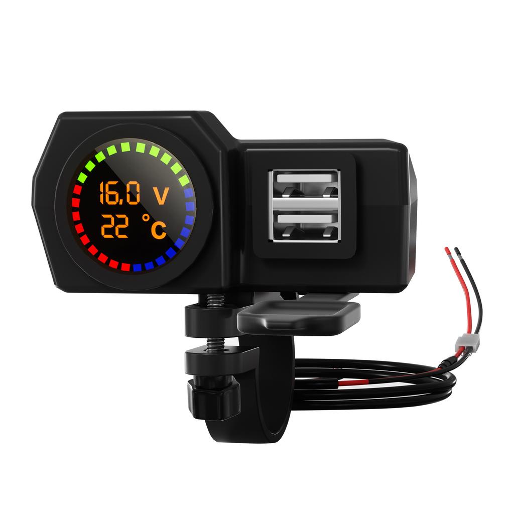 Qc3.0 Volt Meter Phone Charge Bracket Temperature Meter Black A For Moto Scooter