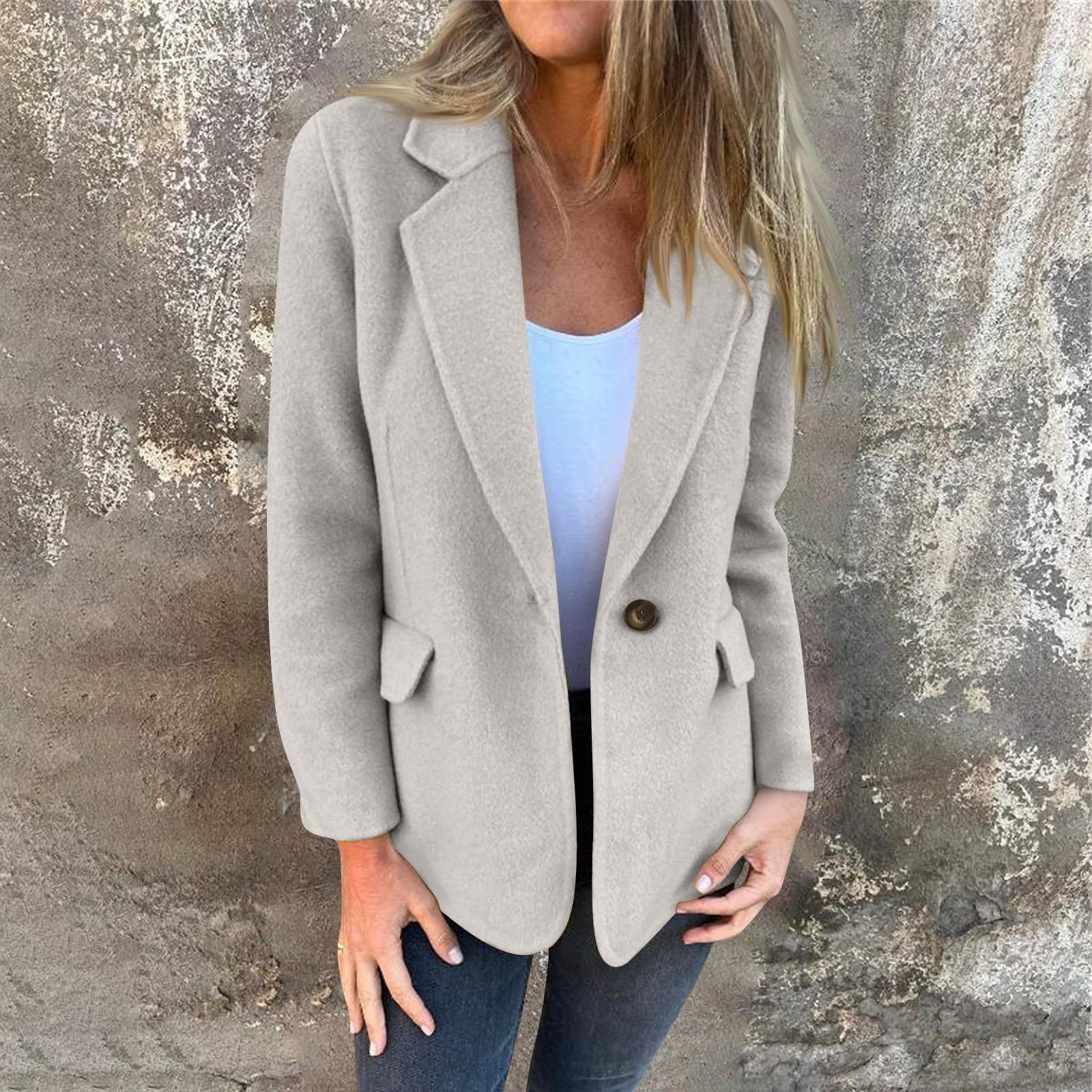 

Женские куртки Повседневная куртка с лацканами и длинным рукавом Однотонное пальто для женщин L бежевый