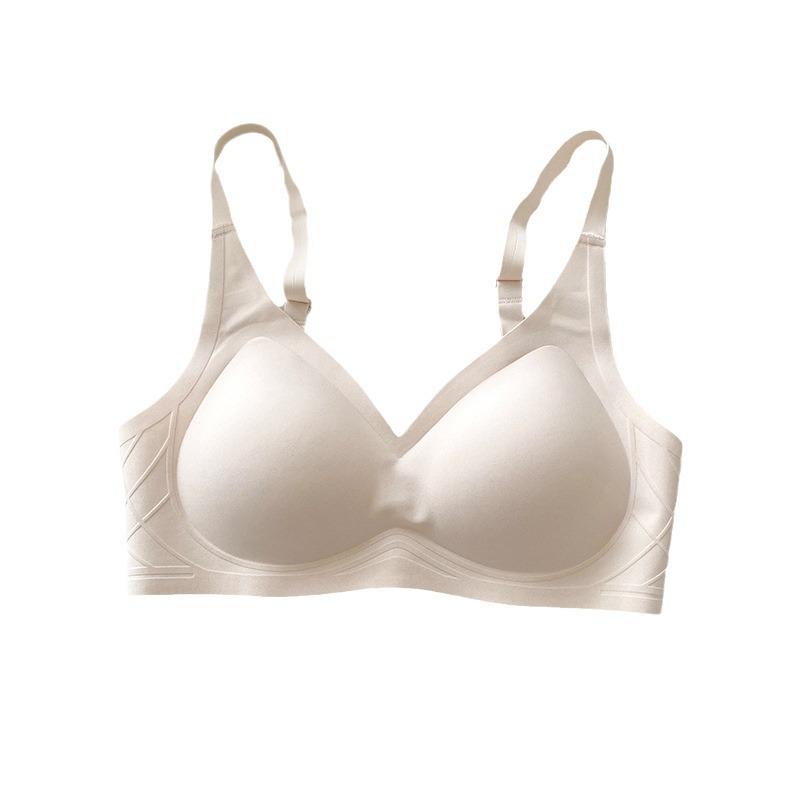 Flocking Strip Soft Support Traceless Underwear Women's No Steel Ring Small Breasts Gather and Close Secondary Breasts Fixed Cup Bra