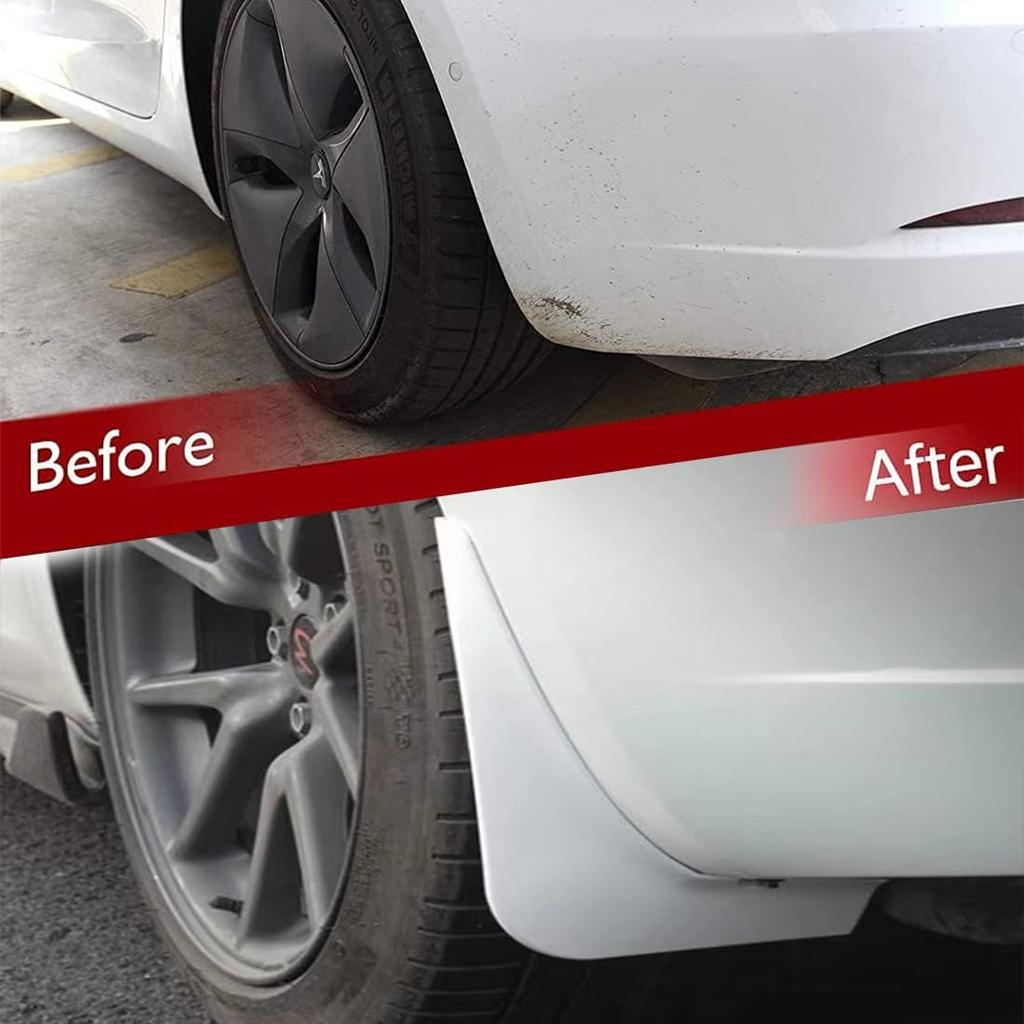 Mud Flaps For Tesla Model 3 2016- Splash Guards Front Rear Fender Protection Mudflaps No Need To Drill Holes (Set Of 4, White)