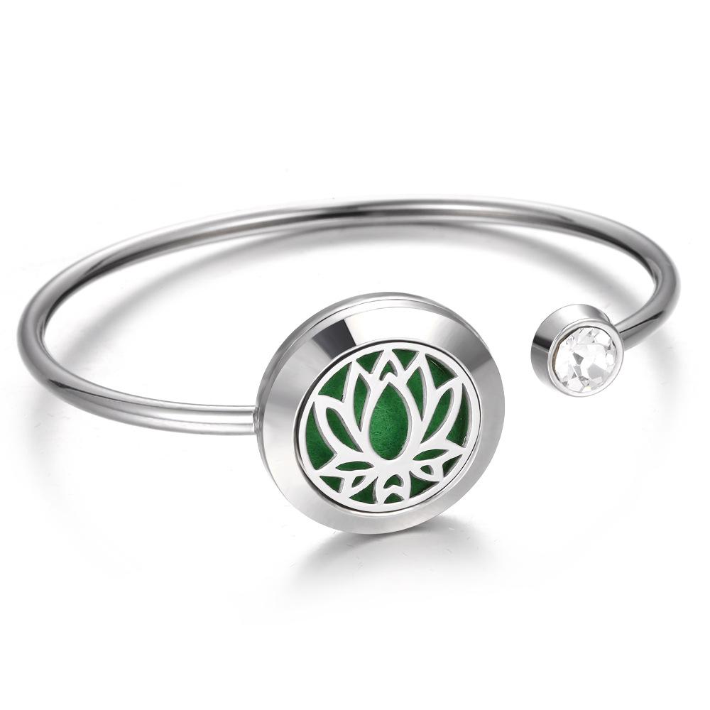 

Aromatherapy Essential Oil Diffuser Bracelet, Stainless Steel Alloy, Hollow-out Life Tree, Diamond-studded Perfume Box Bracelet