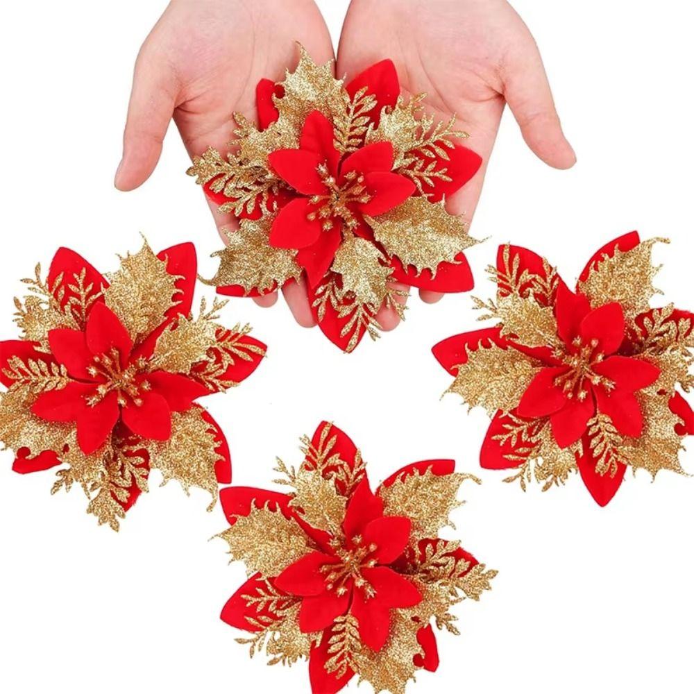 10 Stück mit Clips Glitzer Weihnachtsbaumschmuck Weihnachtliche Blumendekoration Weihnachtsbaum