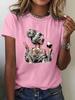 Women's Tops Girls' Wine Glass Graphics Print Summer Short Sleeved T-Shirt Minimalist Solid Color Casual Tees Clothing Female