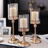 Elegantes Set aus 3 Stück goldener Glas-Kerzenhalter Kerzenhalter goldener