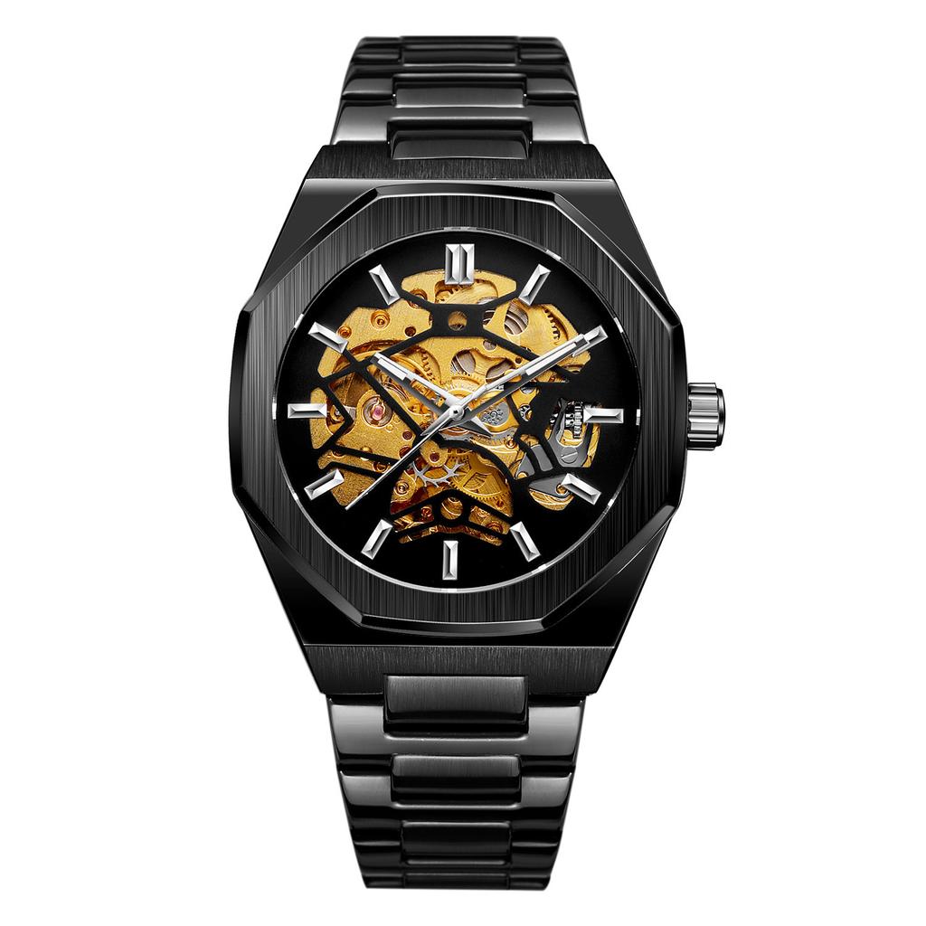 Orologio meccanico automatico da uomo in stile europeo e americano, casual e alla moda, con scheletro meccanico.