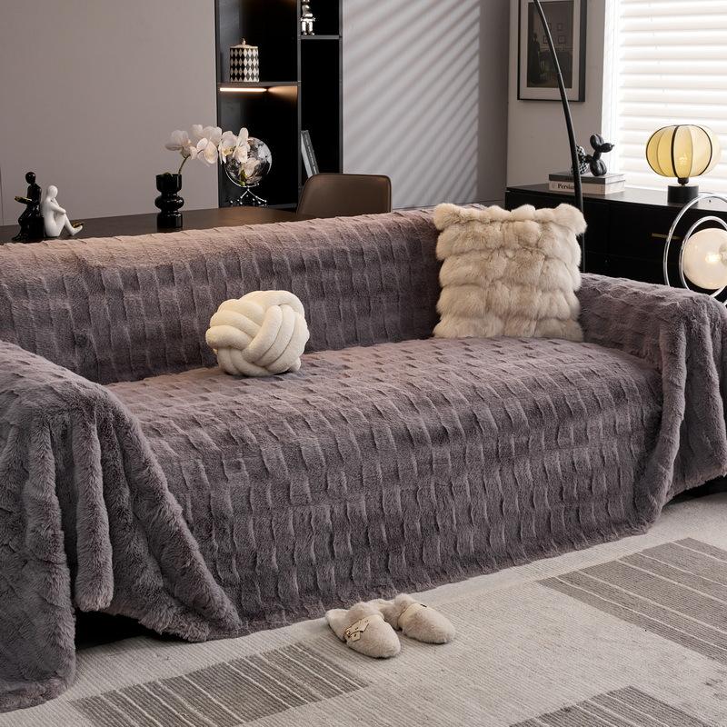 Rabbit Plush One-Piece Sofa Cover Cloth Towel  New Winter Thickened Plush Sofa Cover Full Cover Cushion Blanket