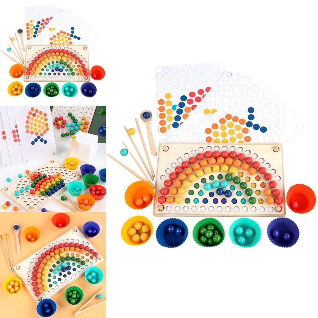Rainbow Clip Beads Puzzle Game For Kids Educational Family Fun Wooden Toy