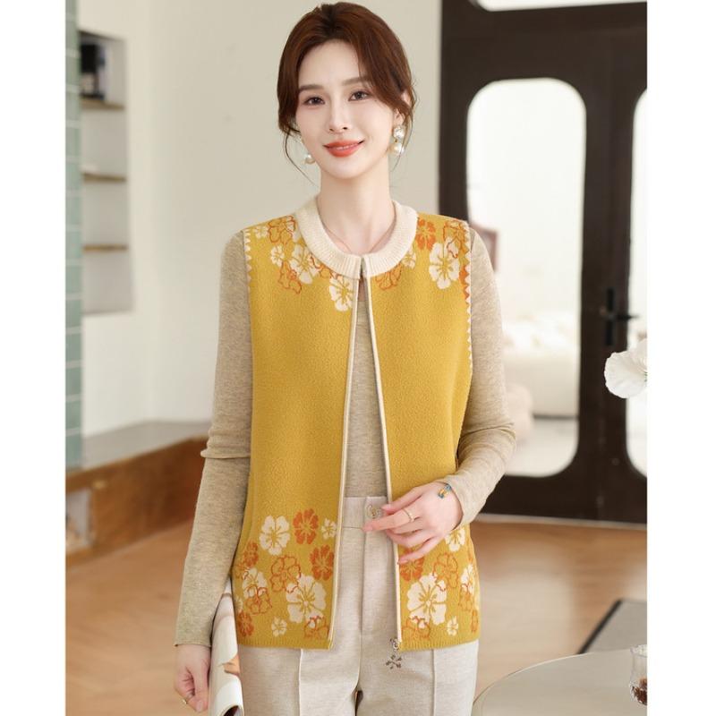 New Fashion Short Jacket Zipper Sweater Mom Spring Wear Middle-aged Femininity Cardigan Large Size Top
